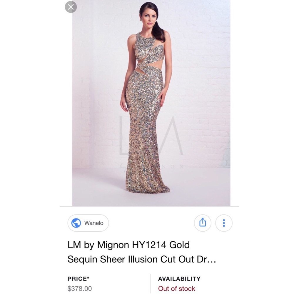 Gold Sequin Sheer Illusion Cutout Prom Dress